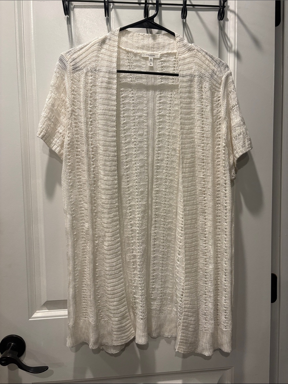a Maurices ivory short-sleeve open-front cardigan